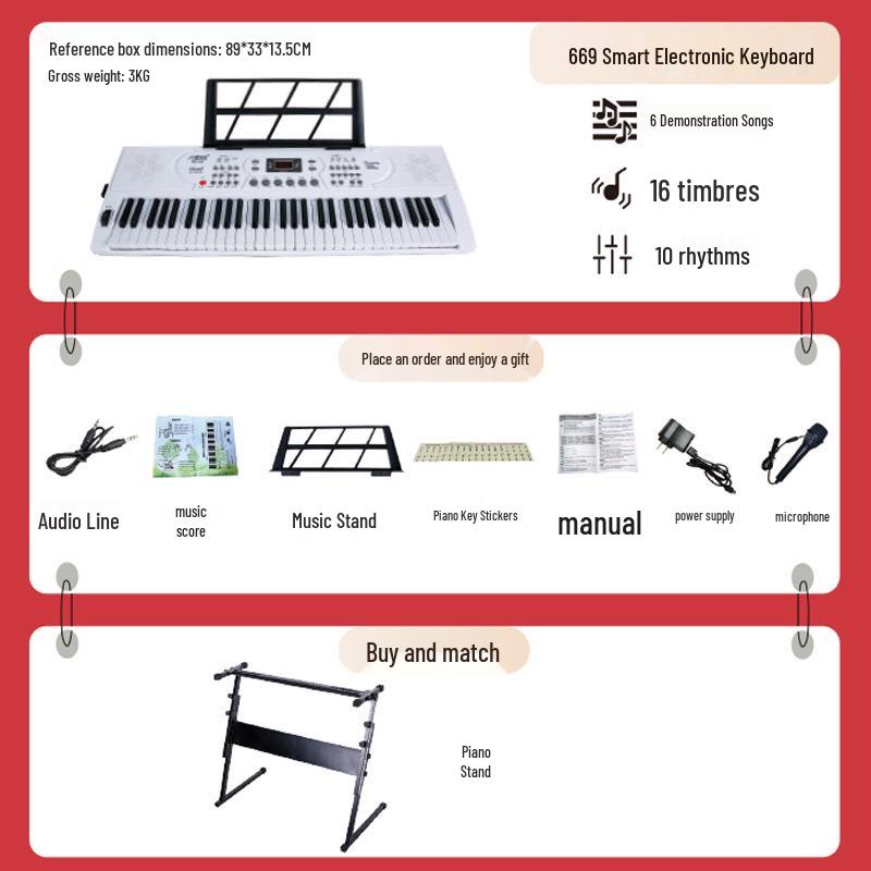 Portable 61-Key Electronic Keyboard for Beginner Students