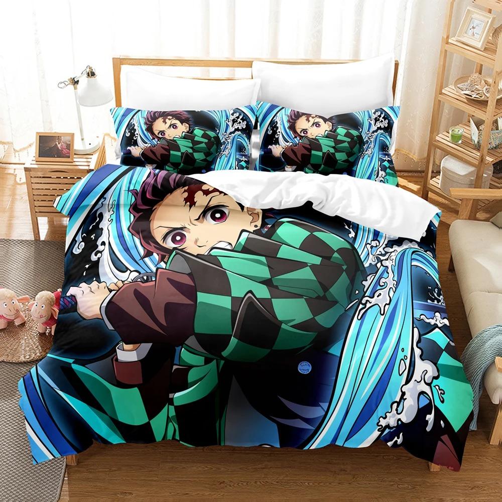 Anime Demon Slayer Bettwäschesets Kamado Nezuko Bettwäsche für Teenager-Mädchen Cartoon Twin Single Queen King Full Size Bettbezug-Set