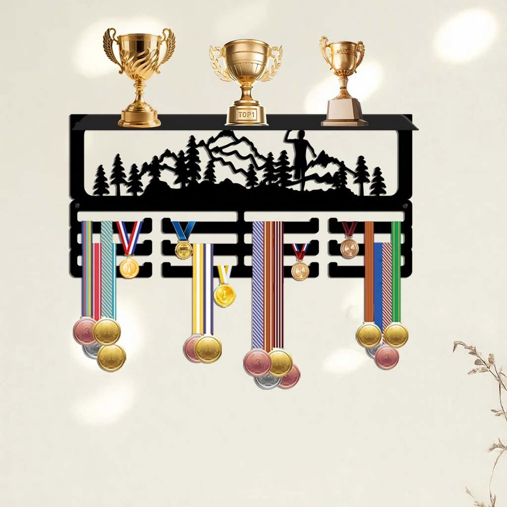 Wrought Wall Mounted Holder and Hook Rack for Displaying Awards and Organizing Items