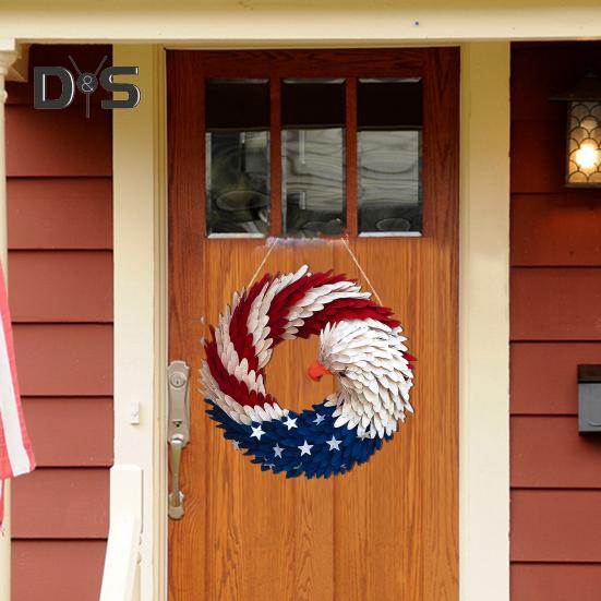 Independence Day Patriotic Eagle Wreath Red White Blue Wooden Bird Indoor Outdoor Front Door Wall Hanging Garland Pendant 4th of July Festival