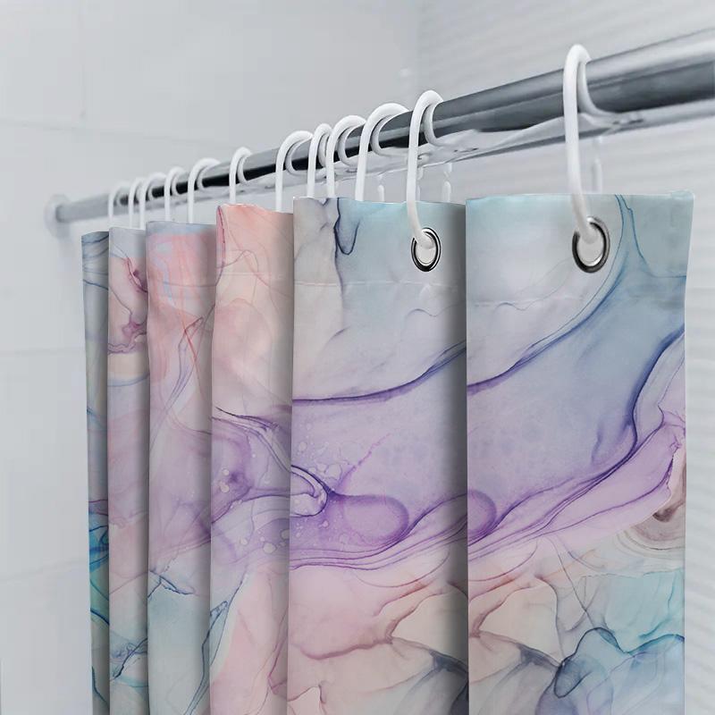 Modrý a růžový akvarelový abstraktní sprchový závěs pro koupelnovou dekoraci, personalizovaný design, zakázkově tištěná voděodolná látková podšívka w