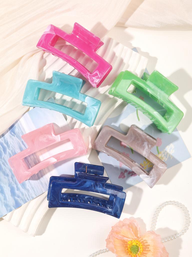 2 Pcs Marble Hair Claw Clips for Thick Hair,White Banana Hair Clips, Ripple Jaw Clips Strong Hold for Women