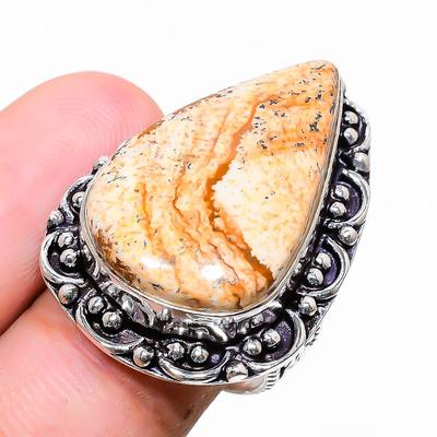 Anello in Argento Sterling 925 Fatto a Mano con Diaspro Fotografico Misura 7 k3O99