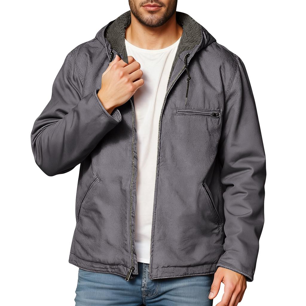 Men's Solid Color Zipper Pocket Hooded Sweatshirt Jacket Cardigan Men's Casual Jacket Cardigan