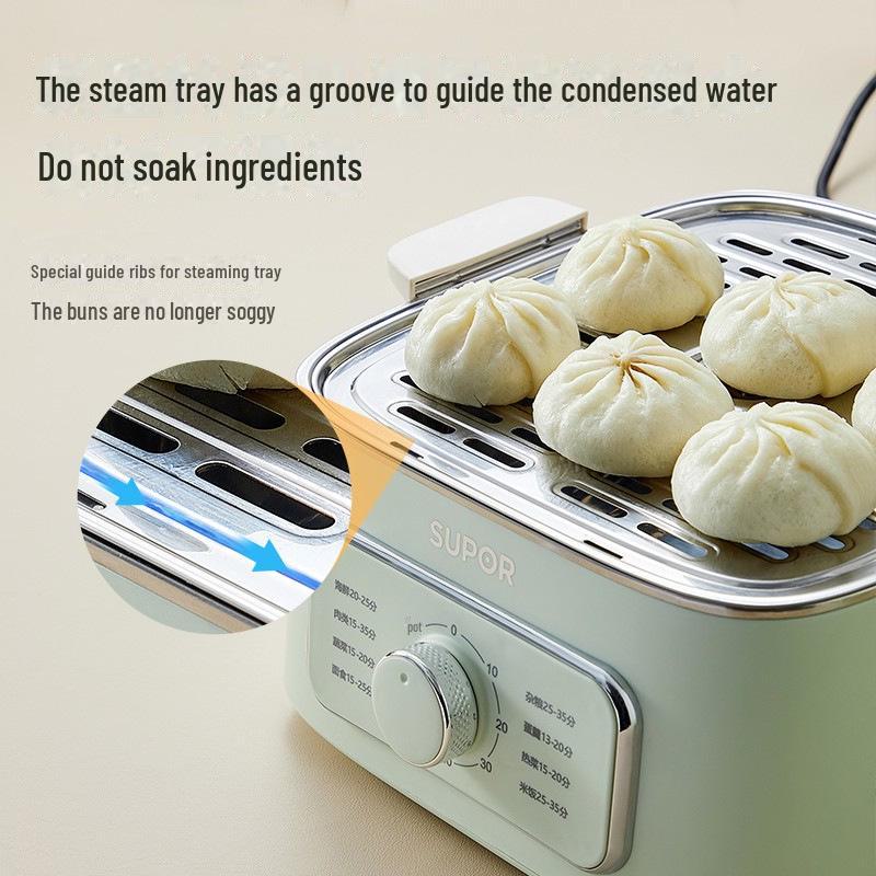 Supor ZN23FK930 Stainless Steel Three-Layer Electric Steamer with Visible Grid and Large Capacity.