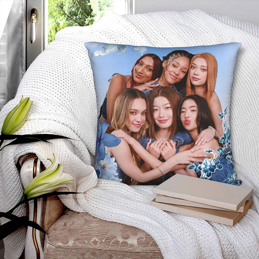 Katseye Kpop Style Square Pillow Cases Cushion Cover Vintage Zippered Decorative Throw Pillow Case Cover For Home 45X45Cm