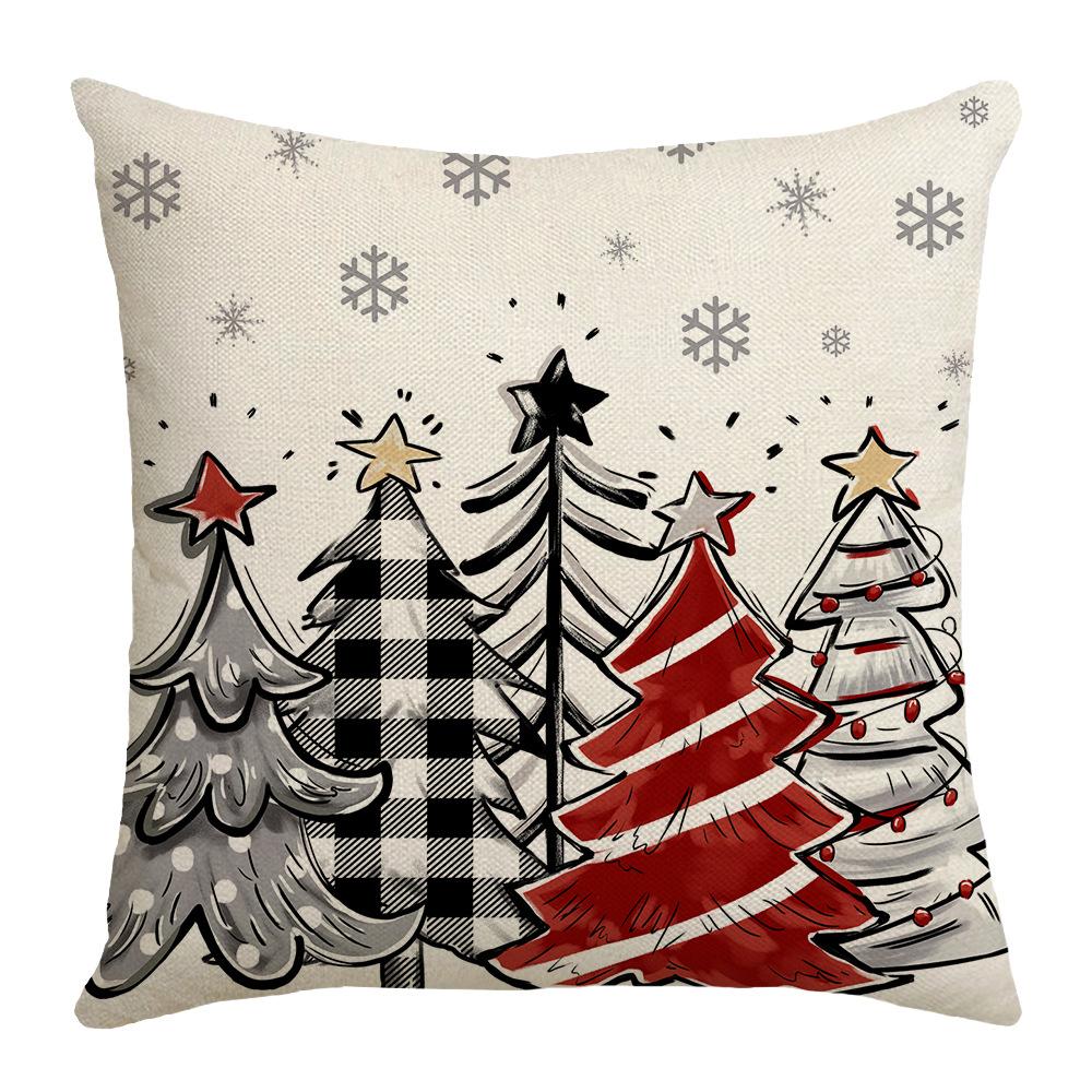 Gray Christmas Tree Christmas Throw Pillow Cover Linen Letter Print Holiday Decoration Living Room Sofa Cushion Cover Pillow