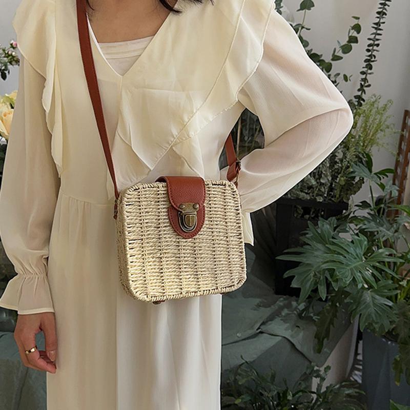 Borsa di Paglia Intrecciata a Mano da Donna Borse a Spalla da Donna Borsa a Tracolla da Spiaggia Viaggio Scatola Piccola in Rattan da Donna Borsa a Mano Shopper Borse Tote Boemia