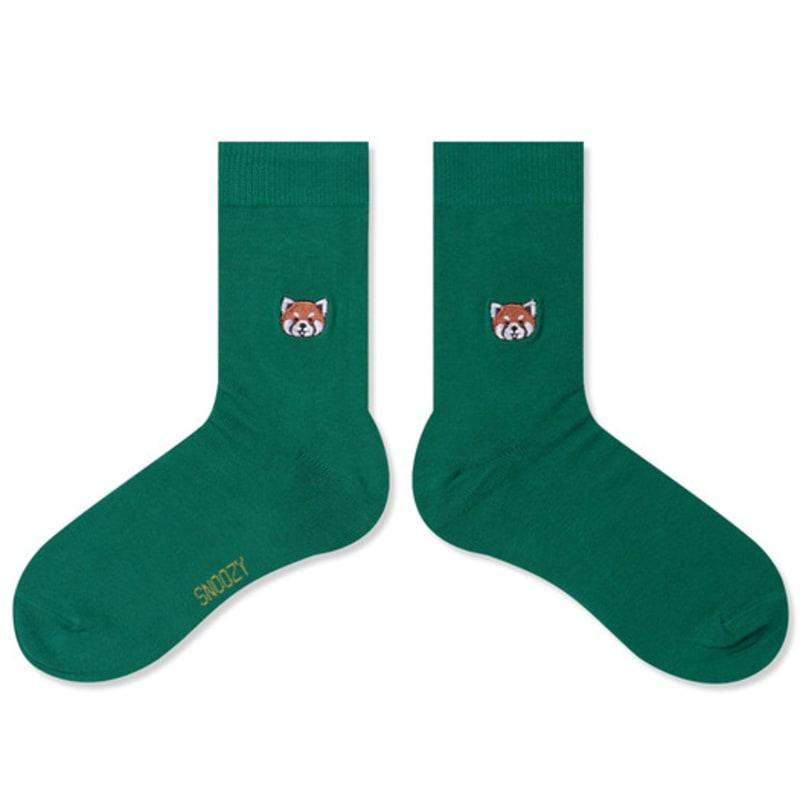 SNOOZY Rat Panda Face Embroidered Socks (Natural Green)