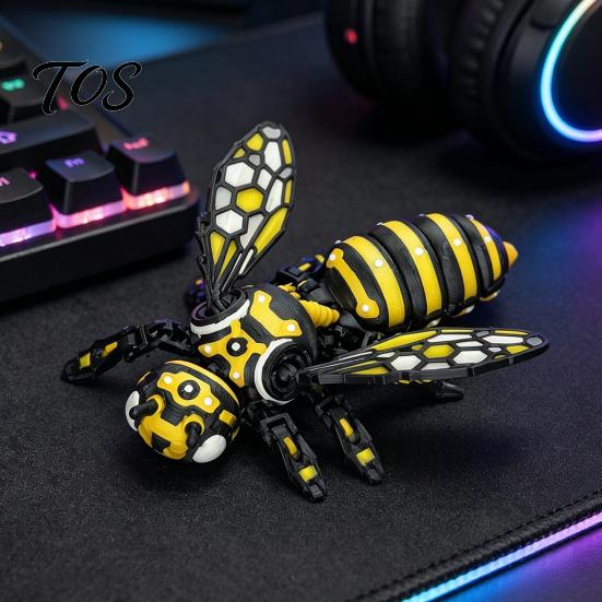 Mechanical Creature Model 3D Printed Articulated Bee Figure Toy, Keychain Ornament, Posable Creative Desk Accessory Insect Figurine for Desktop