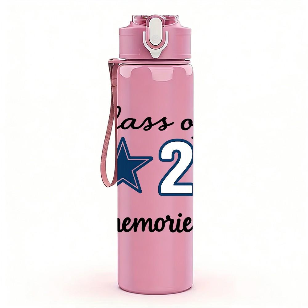 1PC Class Of 26 Memories Text 750ml Color Plastic Sports Water Bottle Leakproof Flip Straw Lid Suitable for Sports Office Home Use
