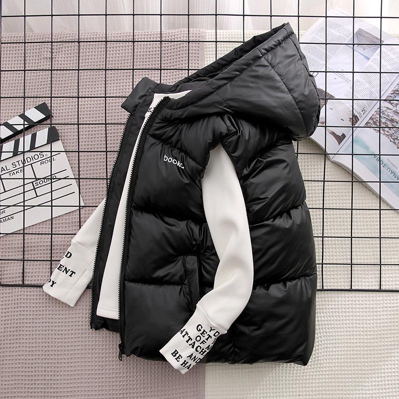 Kids' Hooded Wash-Free Down Vest for Fall/Winter, Unisex Outerwear Gilet, Medium To Large Sizes