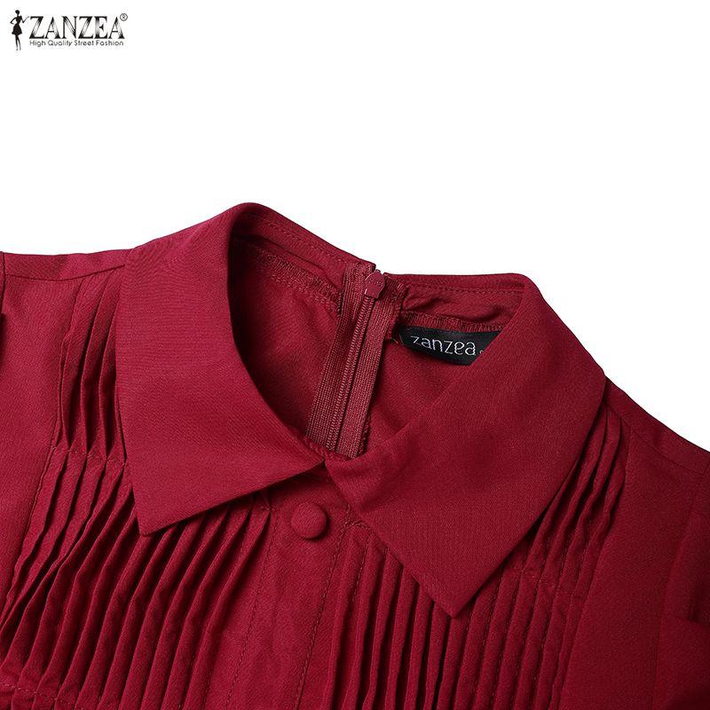 ZANZEA Women Turn Down Collar Short Sleeve Casual A-Line Dress