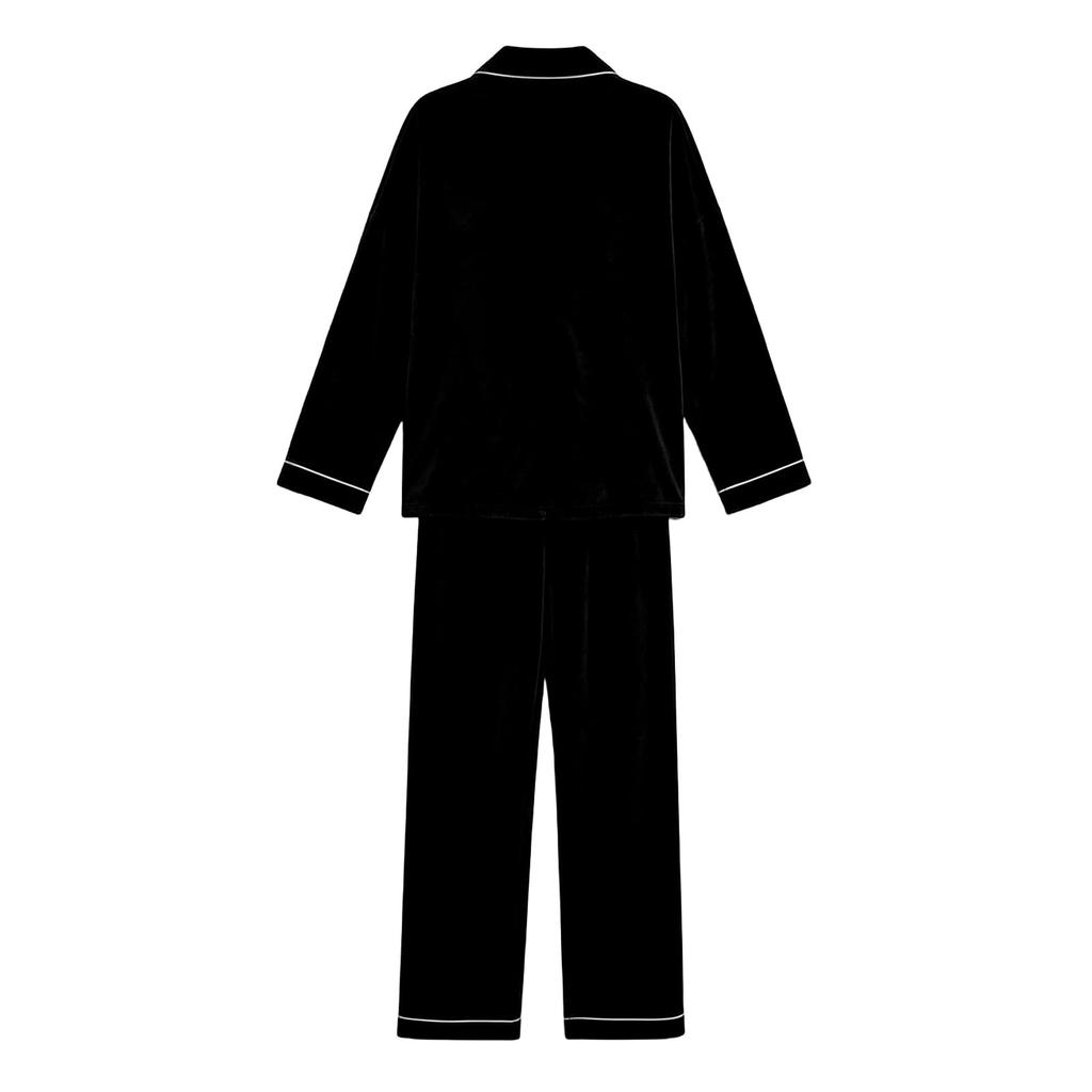 Women's Color Long Sleeve Pajama Set with Lapel Collar Top and Pants for Casual Loungewear