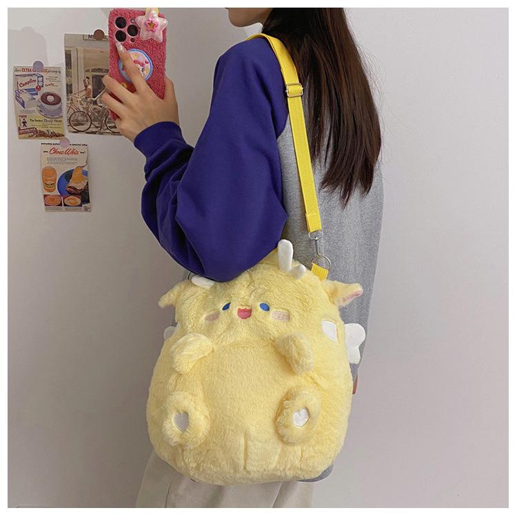 Cartoon Plush Minimalist Backpack Soft Sweet Dinosaur Backpack Cute