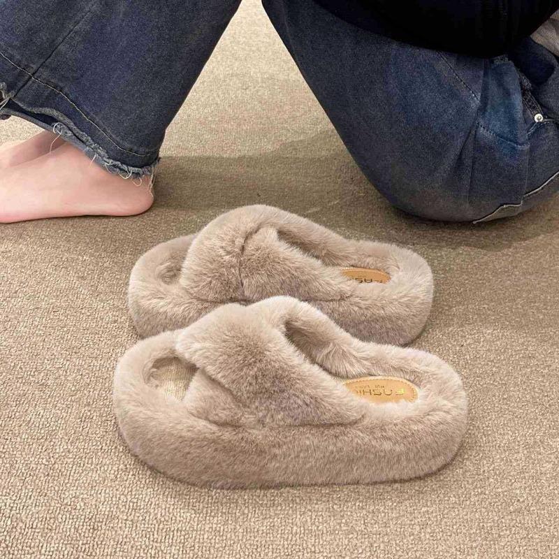 Autumn and winter new thick-bottomed fluffy indoor casual cotton slippers versatile fluffy slippers women's outer wear
