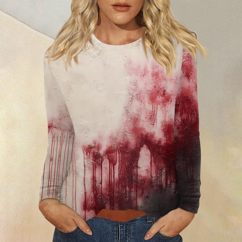 Haut Pull-over Décontracté Mode Femme Imprimé Halloween Col Rond Manches Longues