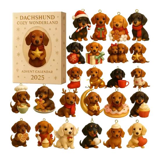 

Календарь ожидания Адвента с собакой таксой 2025 24 дня Рождественский календарь обратного отсчета Праздничная атмосфера Праздничный декор A