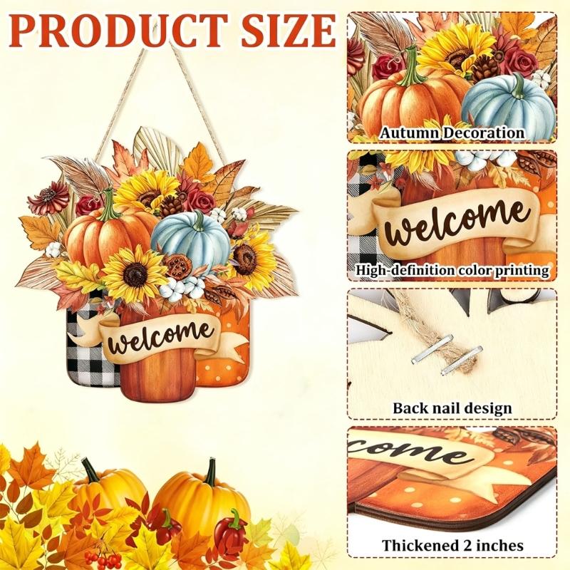 Fall Door Sign Wooden Autumn Pumpkins Door Hangers Maple Wall Decors for Outdoor Porch Wall Fall Harvest Hanging Decorations