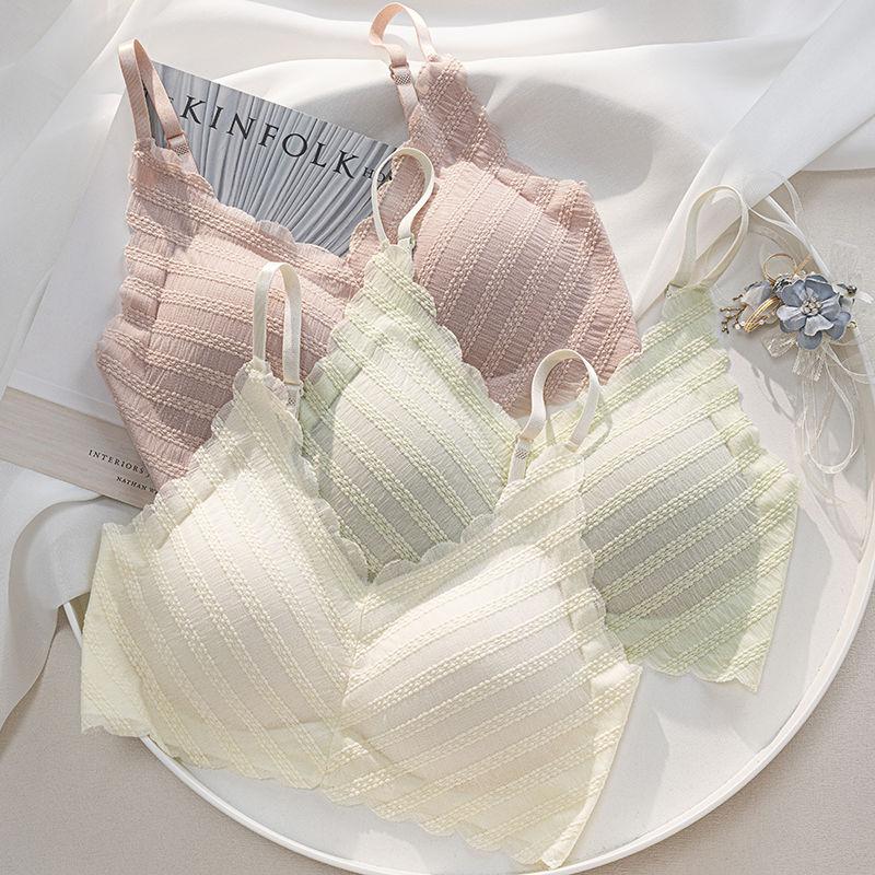 

Backless Bras For Women Push Up Underwear Lace Trackless Striped Wireless Lingerie Deep V Brassiere Sexy Fashion Lady Bras 38/85AB зелений