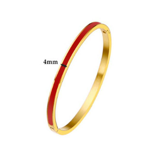 Kvinners 4 mm Gull Emalje Titanstål Armbånd med Spenne