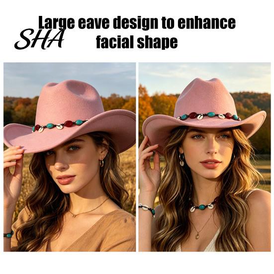 Fashionable Outdoor Felt Hat Wool Fedora, Unisex Western Cowboy Hat, Retro Wide Brim Stylish Winter Accessories Cowgirl Jazz for Women Men Autumn