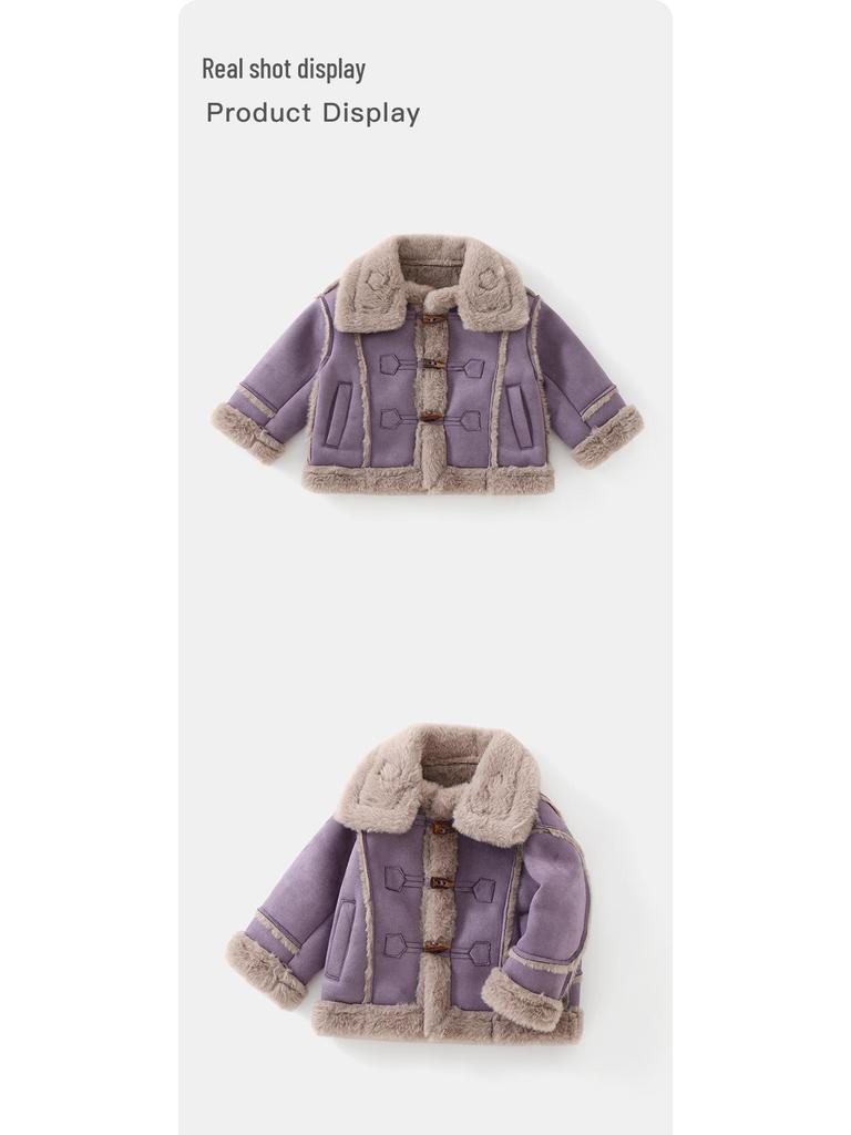 DUUDUU Kids' Velvet Korean-Style Cotton-Padded Winter Jacket - Furry Girls' Outerwear