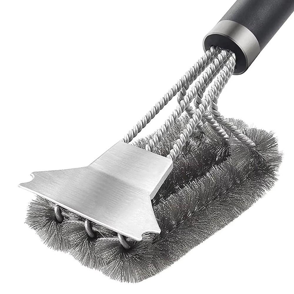 1Pcs Stainless Steel Bristle Cleaner Brush with Deluxe Handle BBQ Tool Grill Brush and Scraper
