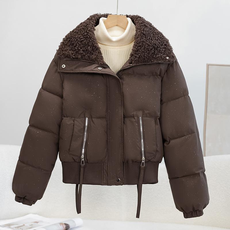 Fashion retro style lamb wool neck cotton-padded coat thickened short coat winter new fashion warm cotton clothes