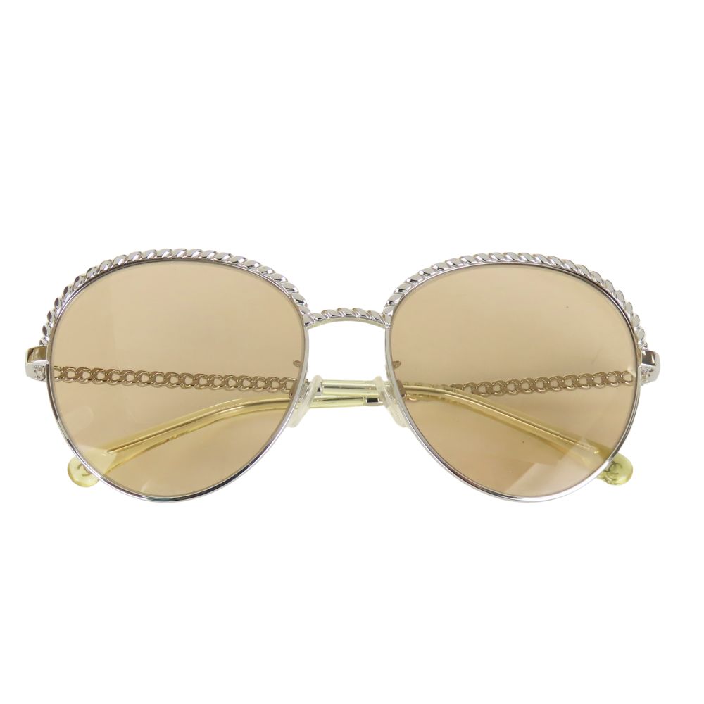 Used CHANEL Sunglasses 4242 Pantoshape Metal Brown Silver Chain