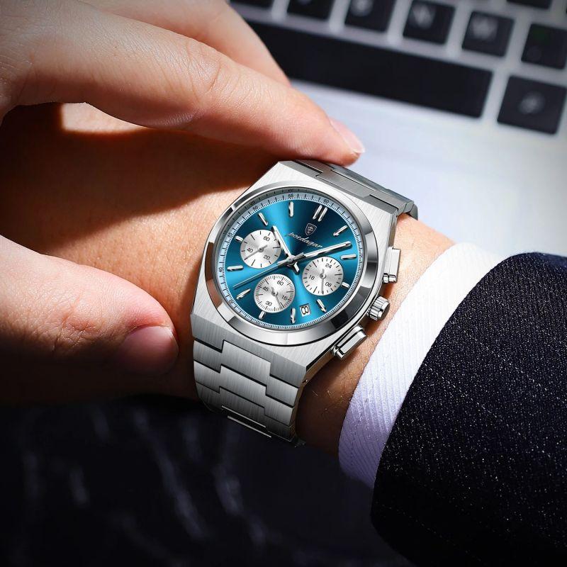 POEDAGAR Luxusní hodinky Quartz Sportovní vojenské hodinky pro muže Vodotěsné hodinky z nerezové oceli se světelným datem a chronografem