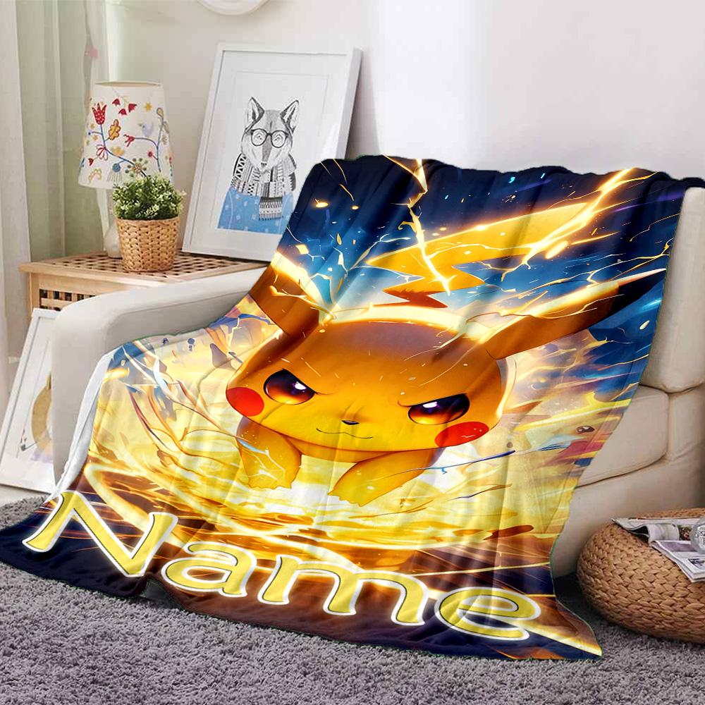 Customiz Name Personality Pokémon Pikachu Blanket Soft &Warm Sofa Office Bed Travel Lunch Break Blanket, Gift Suitable All Seasons