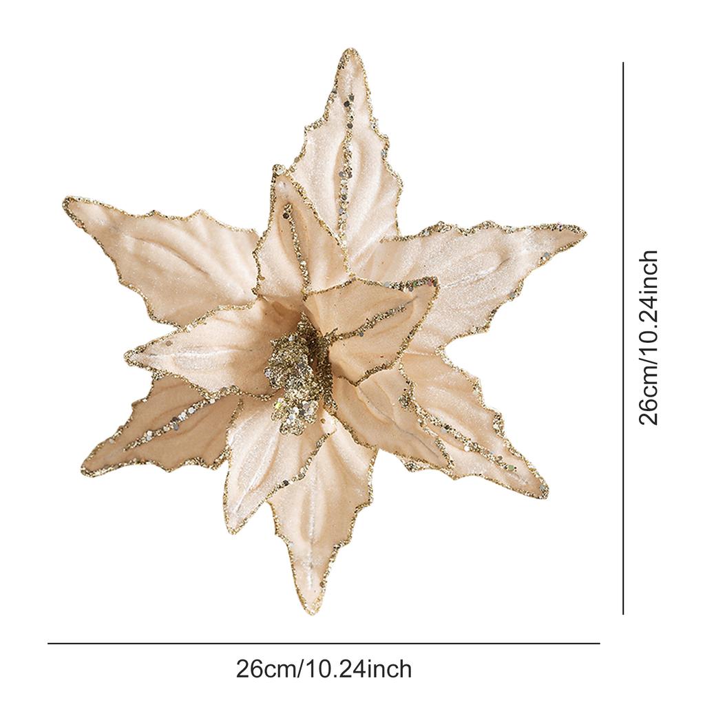 Velvet Cloth Artificial Christmas Flower Glitter Red Glitter Christmas Flower Flower Hanging Ornament Christmas Tree Decoration