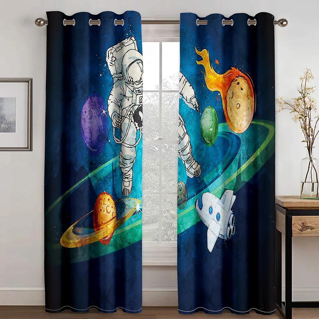 Space Astronauts Planet Cartoon High Shading Drapes Graffiti Colorful Kids 3D Room Darkening Window Drape for The Living Room New Styling