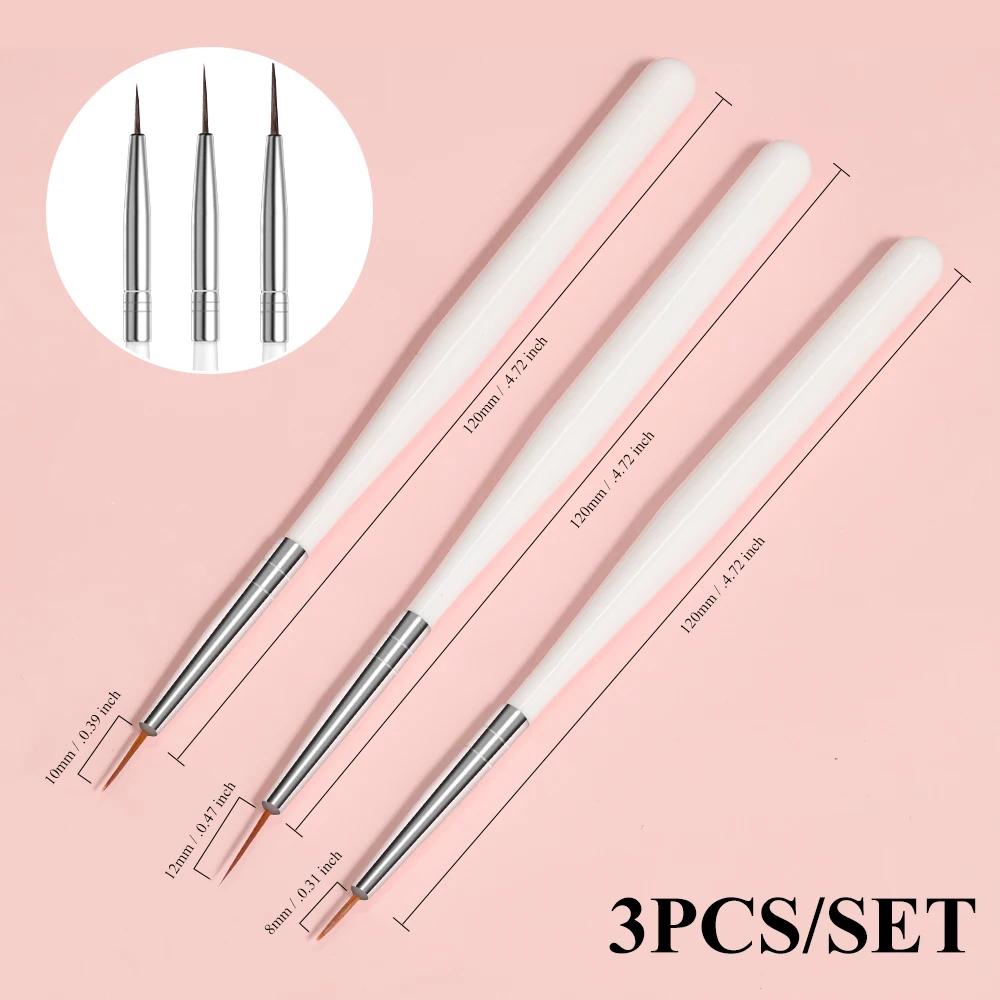

3pcs Nail UV Gel Brush Painting Pen Manicure Set DIY Ultra-Thin Line Drawing Pen Acrylic French Stripe Manicure Liner Brush Tool білий