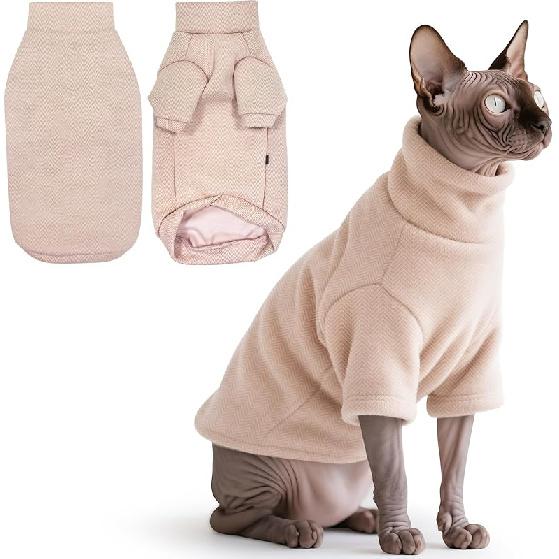 Idepet Sphynx Cat Warm Turtleneck Sweater Hairless Cats Shirt Pullover Kitten T-Shirts Thick Soft Fleece Clothes Cute Outfit Coat Pajamas for Cats