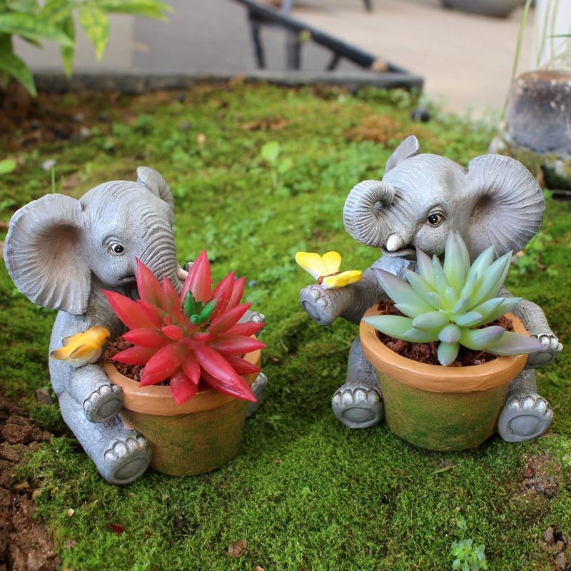 Elephant Flower Pot Ornaments, Outdoor Garden Succulent Plant Containers, Courtyard Art Decorations, Animal Statues