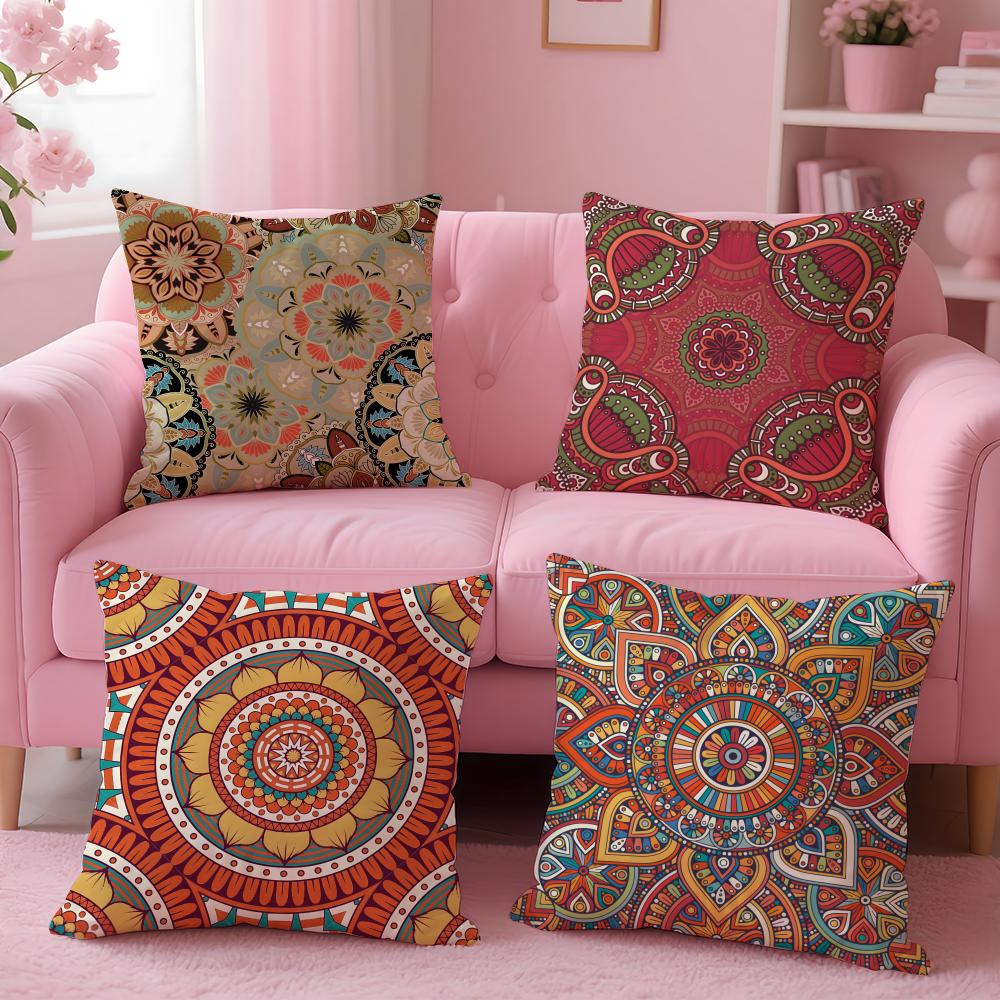 The Splendid Mandala Flower Design Cushion Cover Pillow Case Soft Skin Friendly Fabric Concealed Zipper