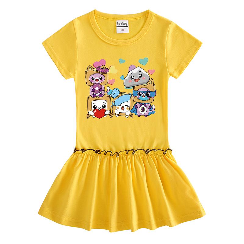Sommerliches Koreanisches Cartoon-Mädchen-Kurzarmkleid mit gefaltetem Rüschenrock