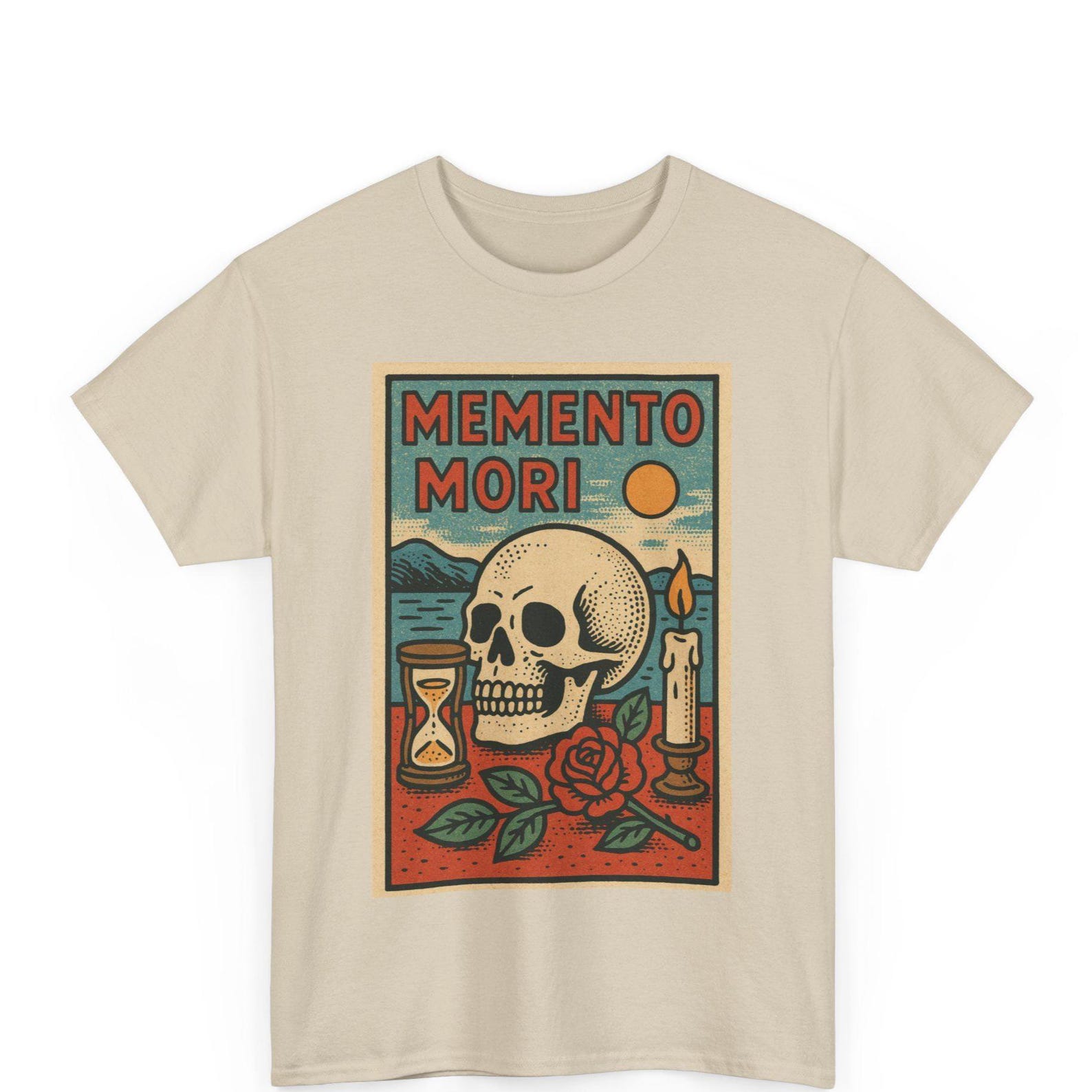 Memento Mori T-Shirt: Gothic Skull Graphic Tee, Retro Comic Art L