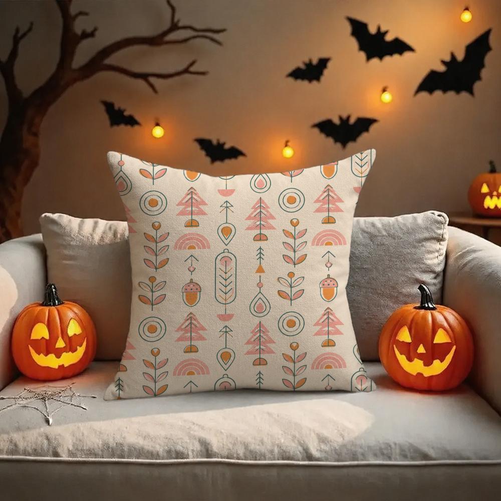 Boho Halloween Gift Cushion Cover Halloween Rustic Throw Pillow Covers, Cute Ghost Pumpkin Maple Leaf Cushion Covers