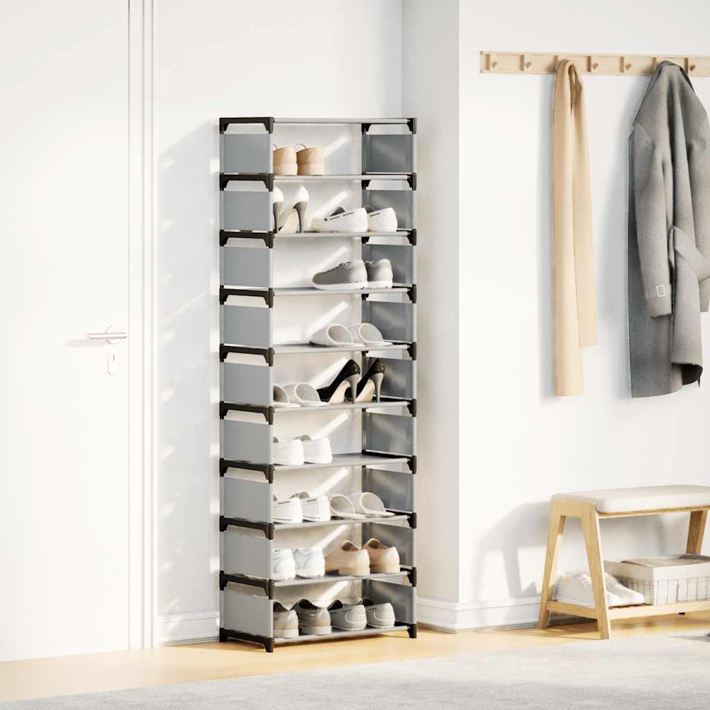vidaXL Schuhregal 10-stöckig Grau 54x28x158 Cm Vliesstoff