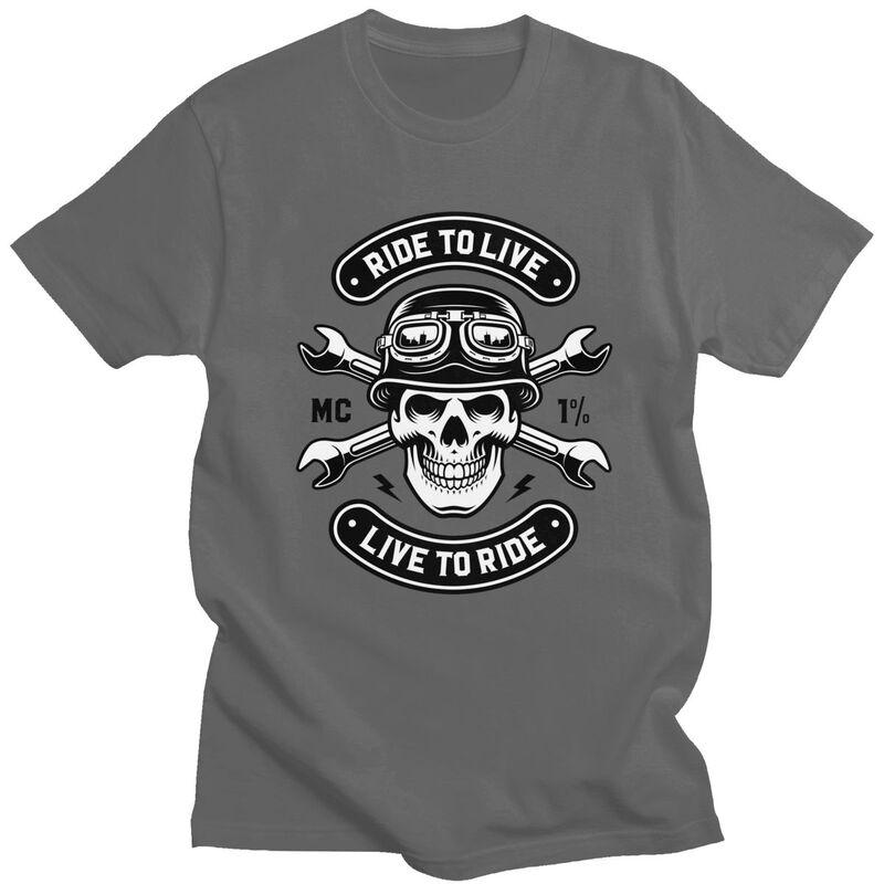 Custom Rockabilly Motorcycle Rider Rock Skull T Shirts Men 100 Cotton Tees Tshirt ShortSleeve Tshirt
