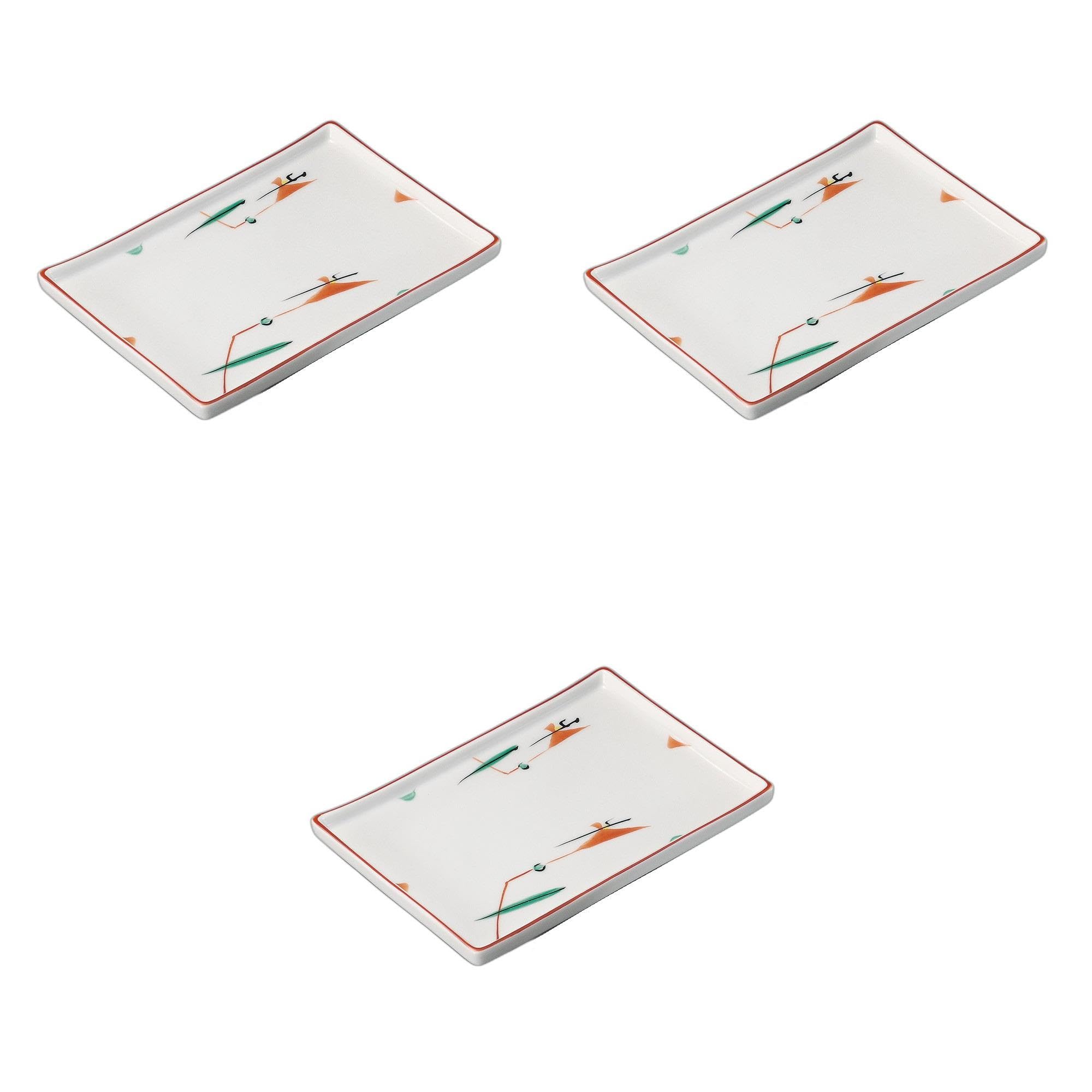 

Set of 3 Rectangular Pottery Plates x x Pottery Setomonohonpo Red-painted Tsuyu-kusa [20.9 14.3 2.8 cm] Plates, Ceramic,