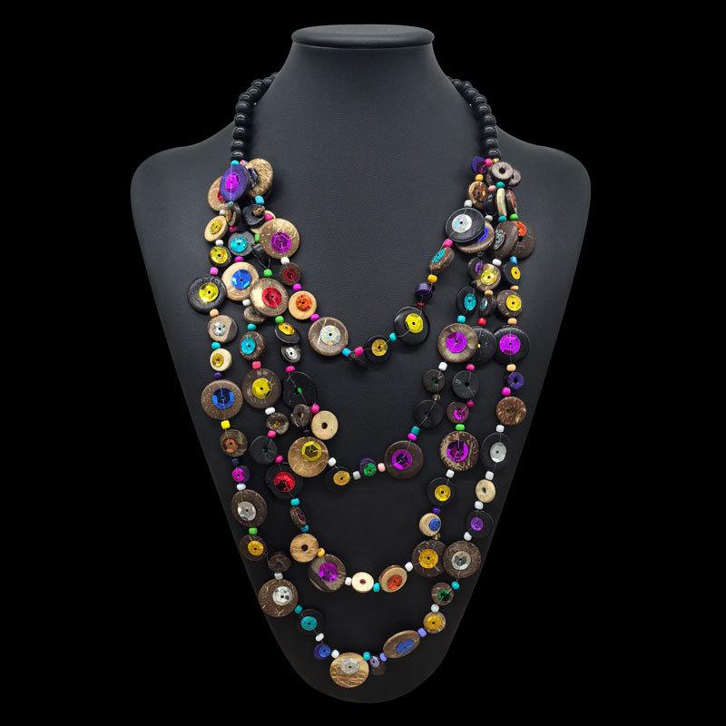 

Богемское этническое ожерелье и кулон многослойные бусины деревянные украшения винтажное эффектное длинное ожерелье женское ручной работы колье