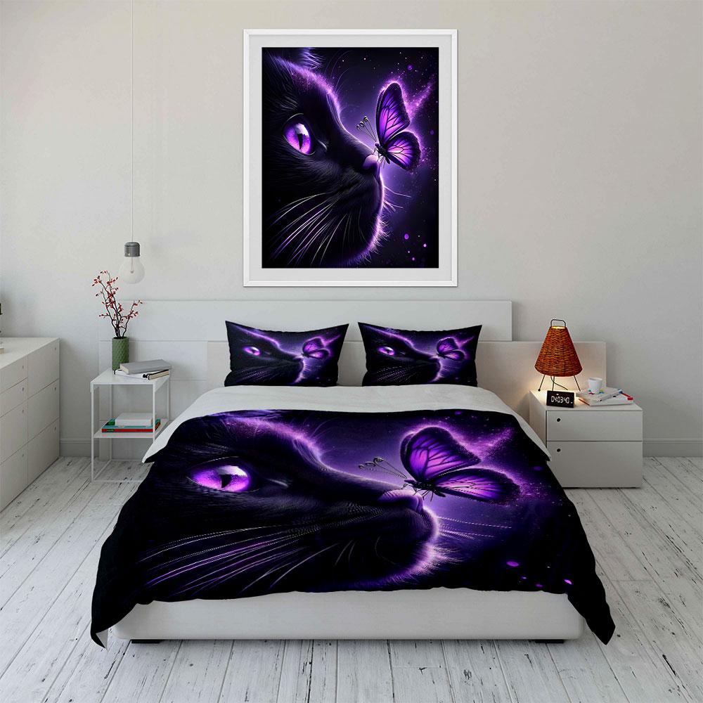 Elegant Cat And Butterfly Art Exquisite Three-Piece Bedding Set Gift For Kids And Adults
