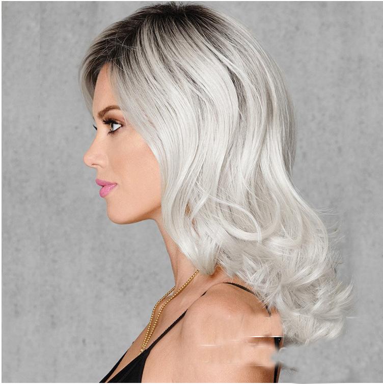 Long Wavy Wigs Synthetic Hair for Women Silver Grey Ombre Female Cosplay Party Halloween Costume Wig Natural Hairstyle