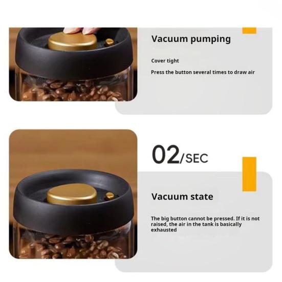 Vacuum Sealed Jar for Coffee Beans Airtight Food Storage Container Clear Glass Jars for Home Moisture-Proof Air Extraction Tank