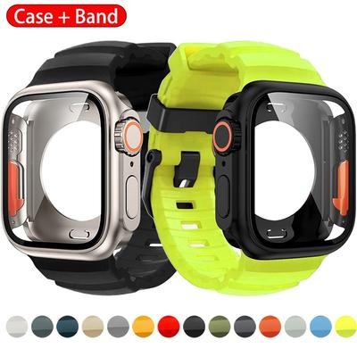 Silikonowy pasek do Apple Watch 44mm 45mm 46mm Bransoletka+Ochraniacze ekranu Zmień na Ultra Dla iWatch Serii 11 10 9 8 7 SE 6 5