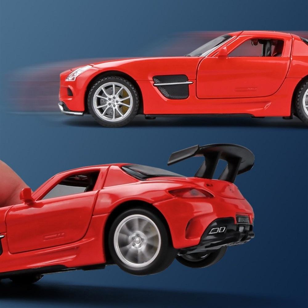 Mercedes Benz SLS AMG Supercar Simulation Druckguss & Spielzeugfahrzeuge Sounds & Licht Pull Back Car 1:32 Legierungskollektionsmodell